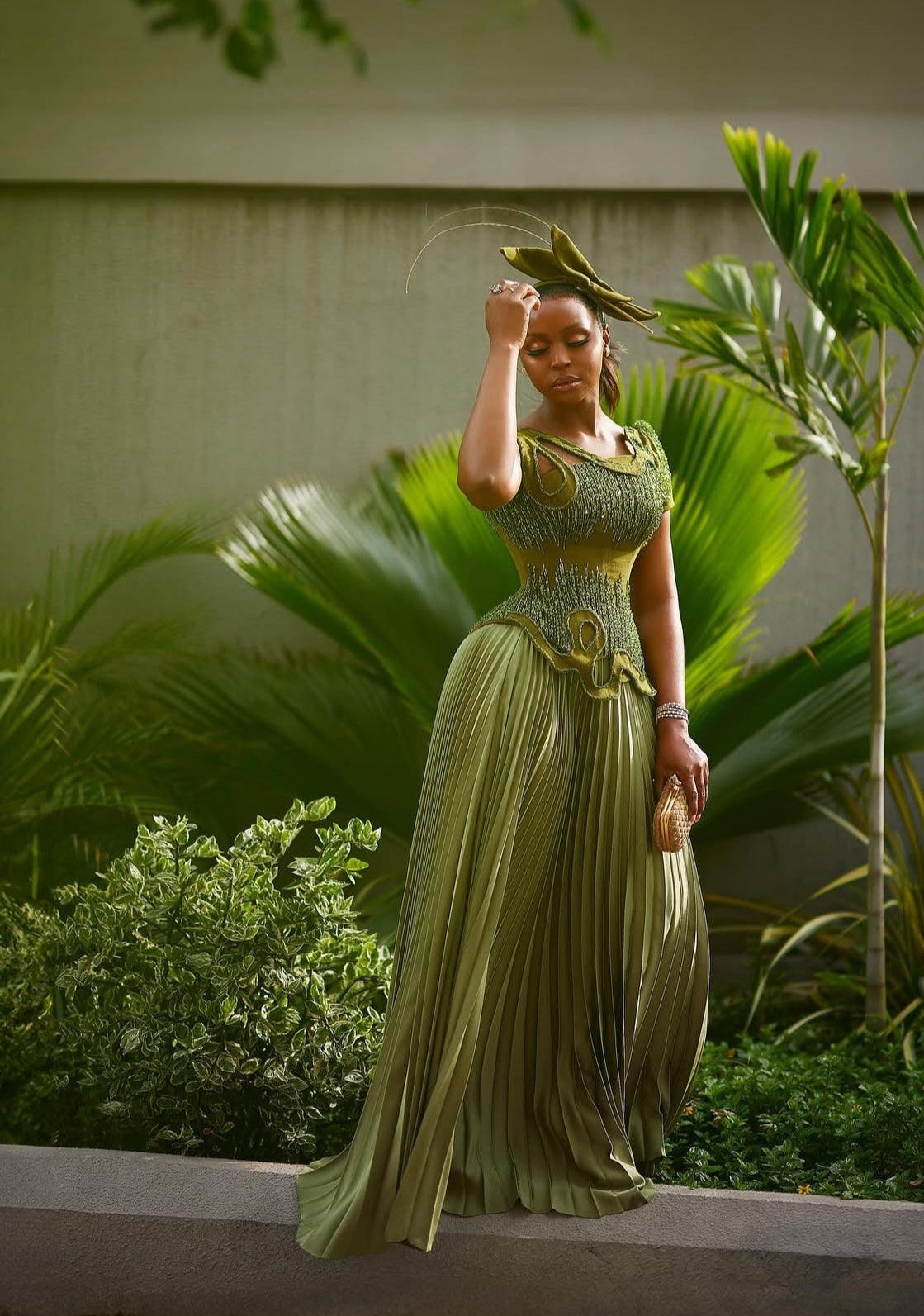 Pre-Order: The Femi beaded top and olive skirt